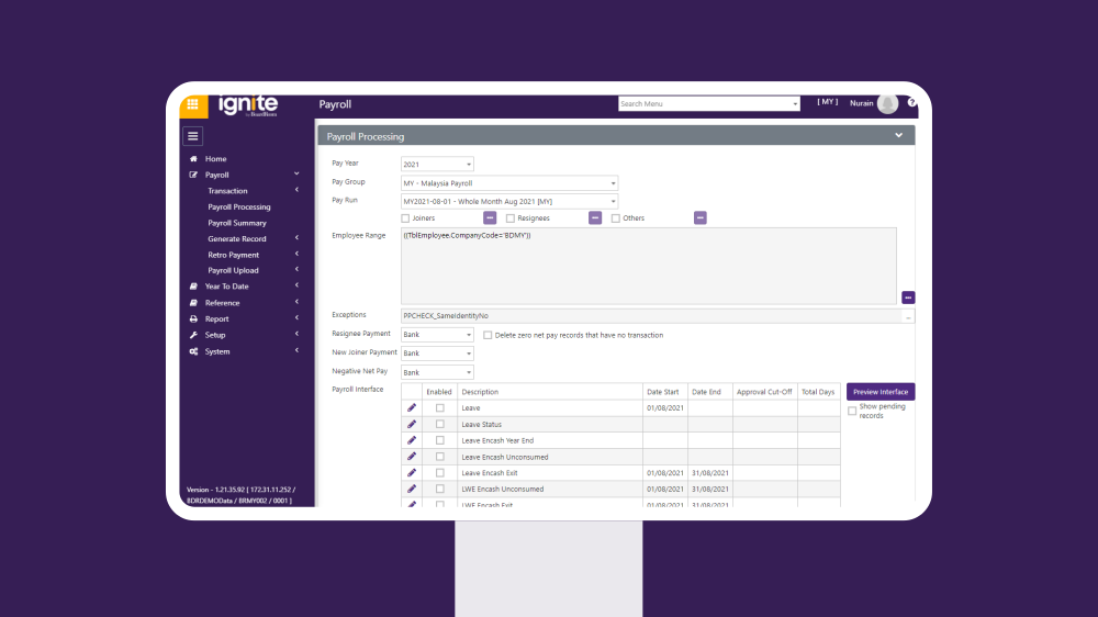 Ignite payroll processing